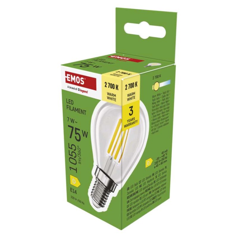 LED izzó Filament Mini Globe / E14 / 7 W (75 W) / 1055 lm / meleg fehér
