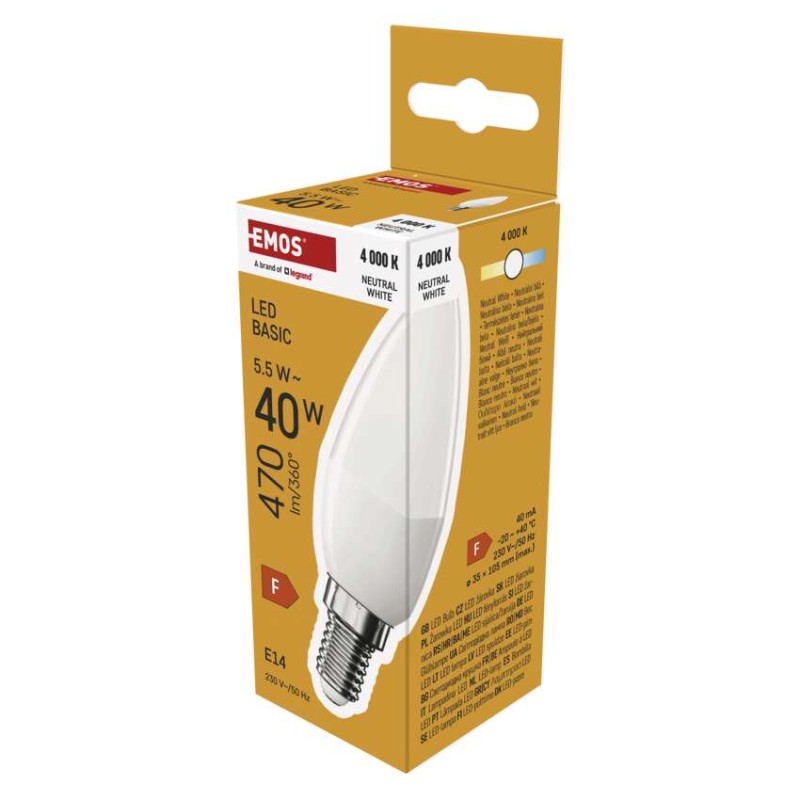 LED izzó Basic gyertya / E14 / 5,5 W (40 W) / 470 lm / Semleges fehér