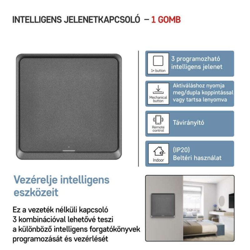 GoSmart Okos hordozható 1 funkciós szcenárió kapcsoló IP-2001ZB, ZigBee 3.0 - Image 2