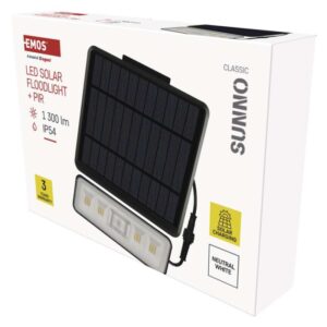EMOS LED SOLAR reflektor hordozható SUNNO, PIR, 1300lm IP54 természetes fehér