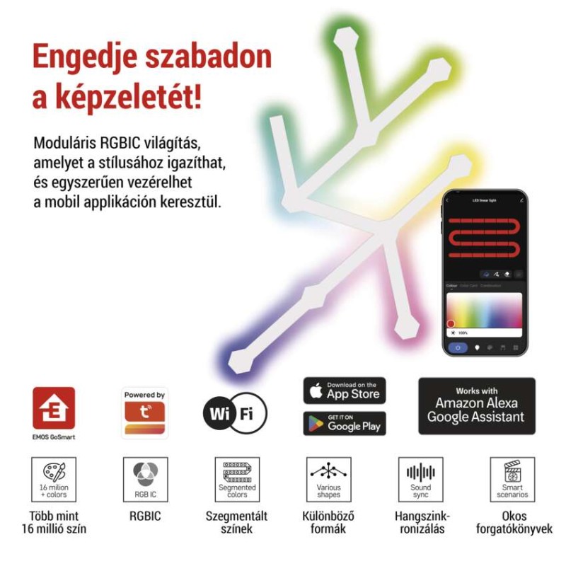 GoSmart LED lámpatest Lines fehér, 9 részből álló, 34 W, RGBIC dimmelhető, WiFi - Image 3