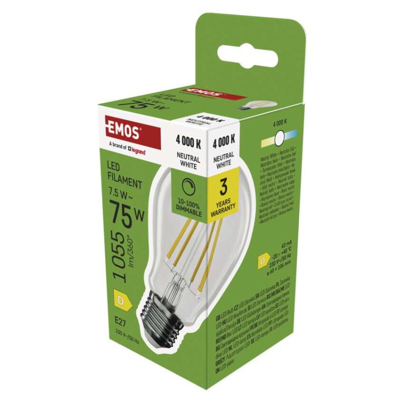 LED izzó Filament A60 / E27 / 7,5 W (75 W) / 1 055 lm / Természetes fehér / dimmelhető - Image 2
